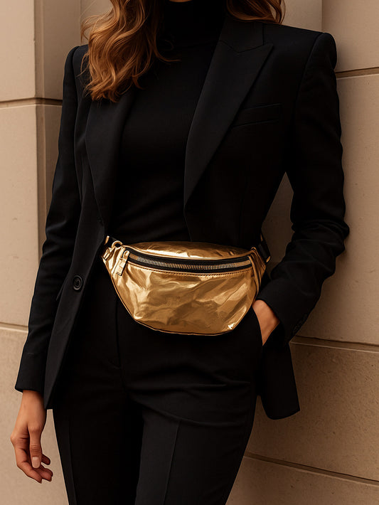 Goldene Bauchtasche Damen & Herren – Metallic Hip Bag für Festival, Reise & Alltag