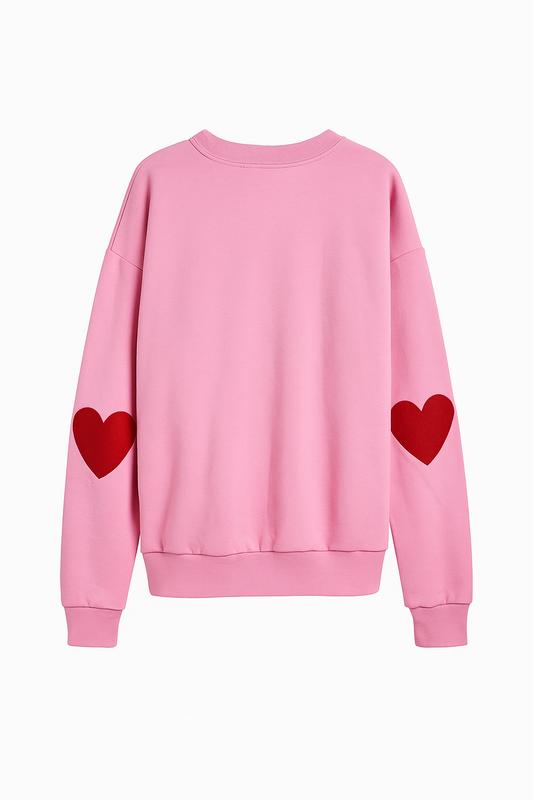 Rosa Sweater „Love is the Message“ mit Herz-Applikationen