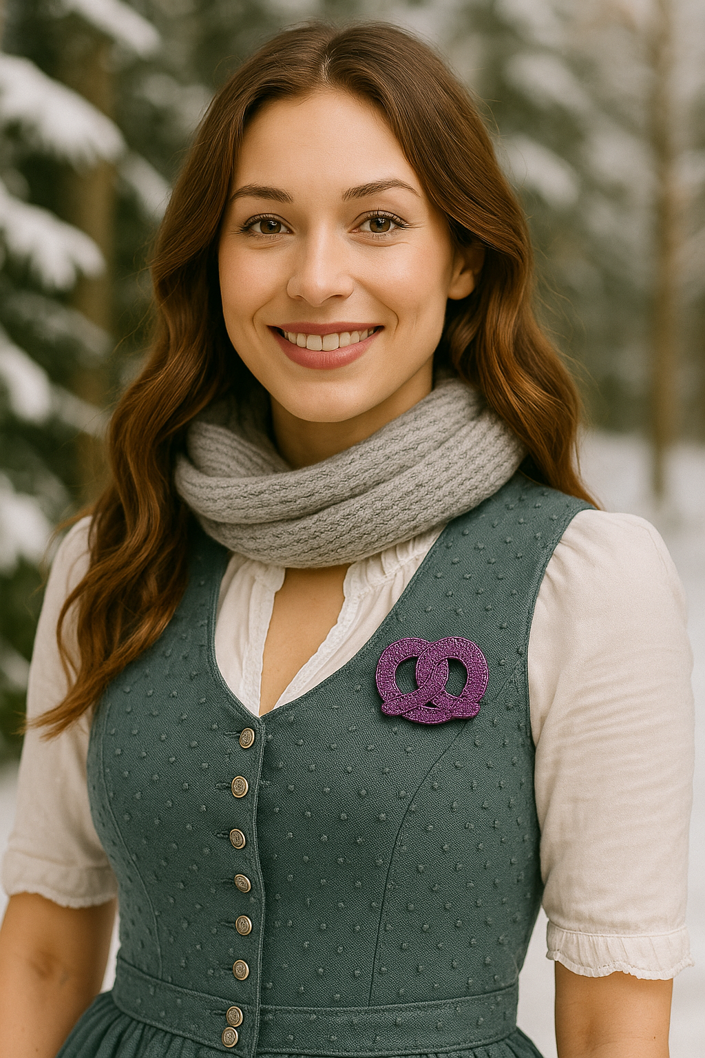 Glitzer Breze aus Holz – Ansteck-Brosche fürs Dirndl | Made in Germany