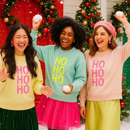 Stylisch durch die Weihnachtszeit – mit dem HO HO HO Sweatshirt gelb/rosa