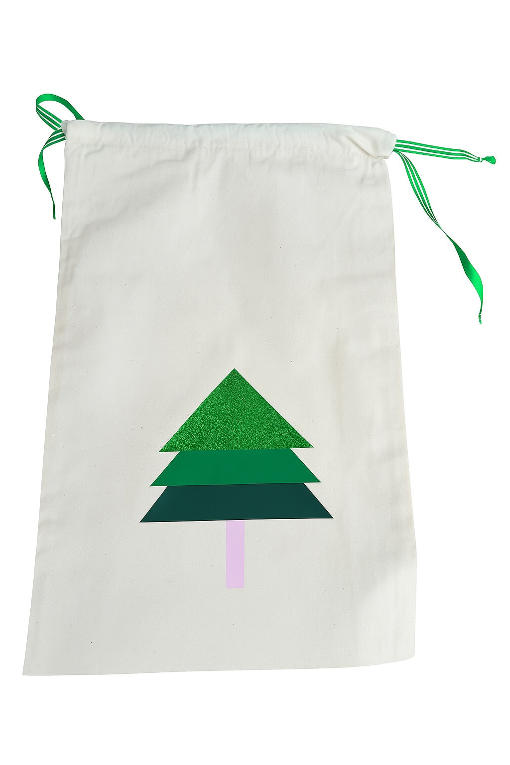 Nachhaltige Geschenkverpackung aus Stoff – wiederverwendbarer Geschenkbeutel mit Weihnachtsbaum-Motiv