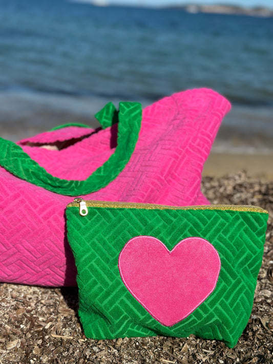 Frottee Badetasche Pink/Grün