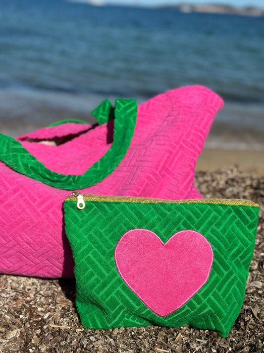 Frottee Badetasche Pink/Grün (VE mit 4 Stück)