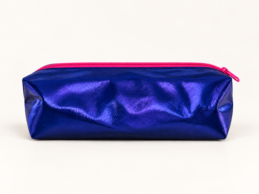 Kosmetiktasche Metallic Blau - mit pinkem Reißverschluss