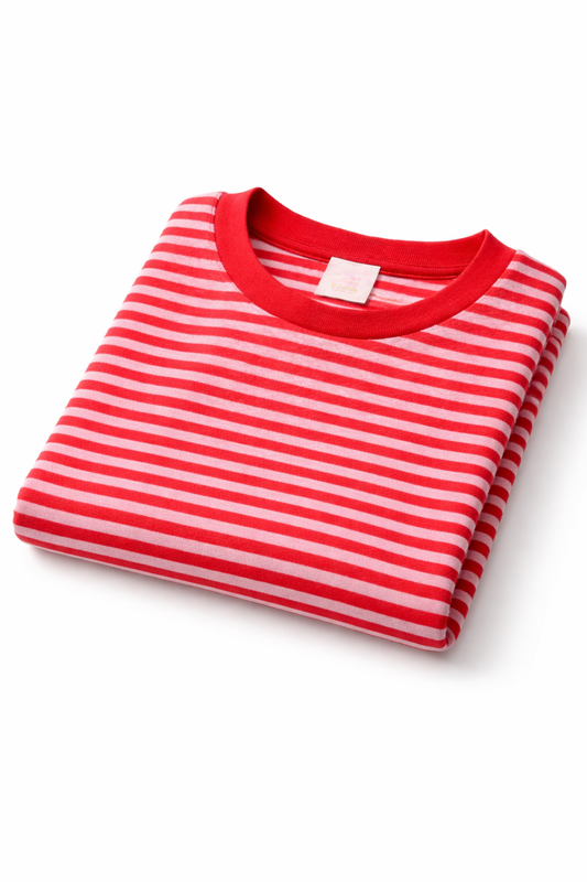 Gestreiftes Kleid aus Frottee – Nachthemd & Beachkleid in Rot-Rosa