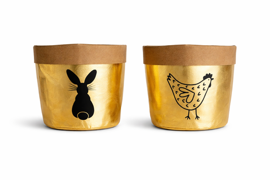 Vegane Papierkörbchen Gold – Doppelpack mit Osterdesign