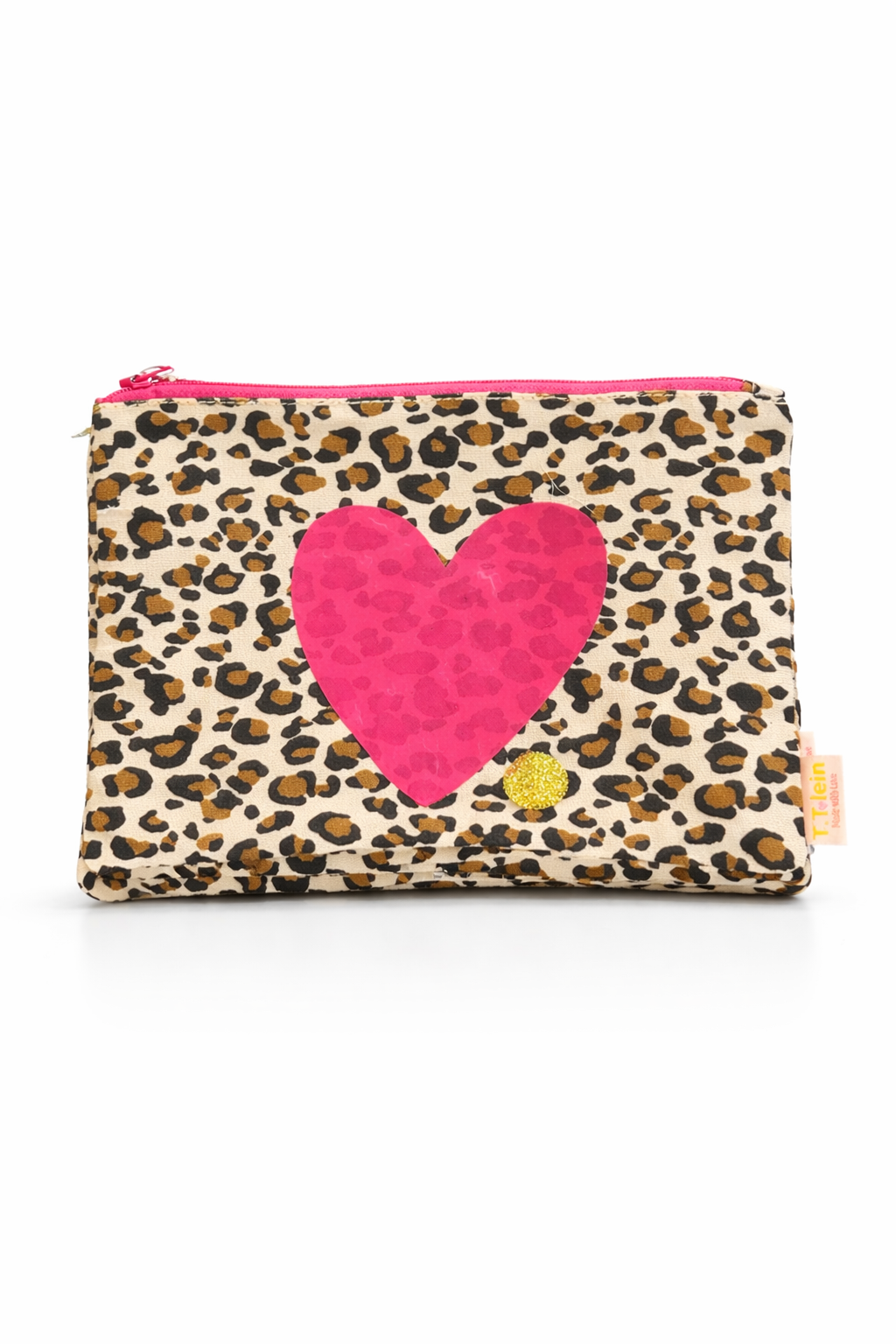 Kosmetiktasche Leo mit Herz – Stilvolle Make-up Tasche mit wasserabweisendem Innenfutter (21 x 15,5 cm)