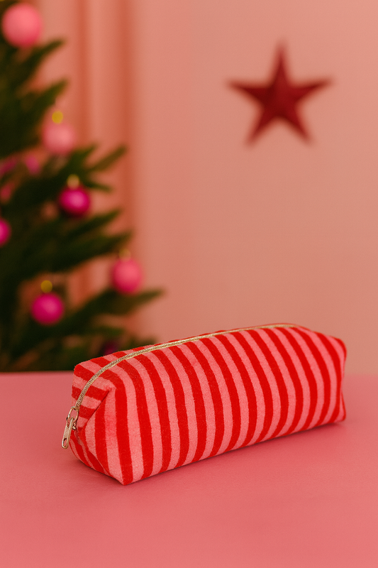 Produktbeschreibung – Rot-Rosa Kosmetiktasche