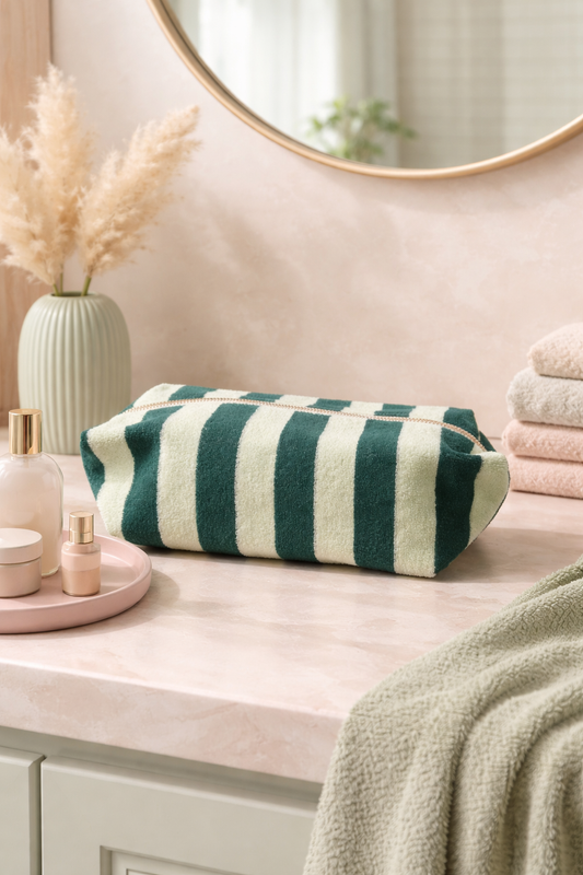 Gestreifte Schminktasche aus Frottee – Grün