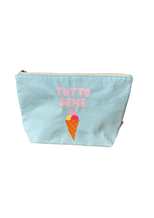 Hellblaue Canvas Kosmetiktasche mit Print