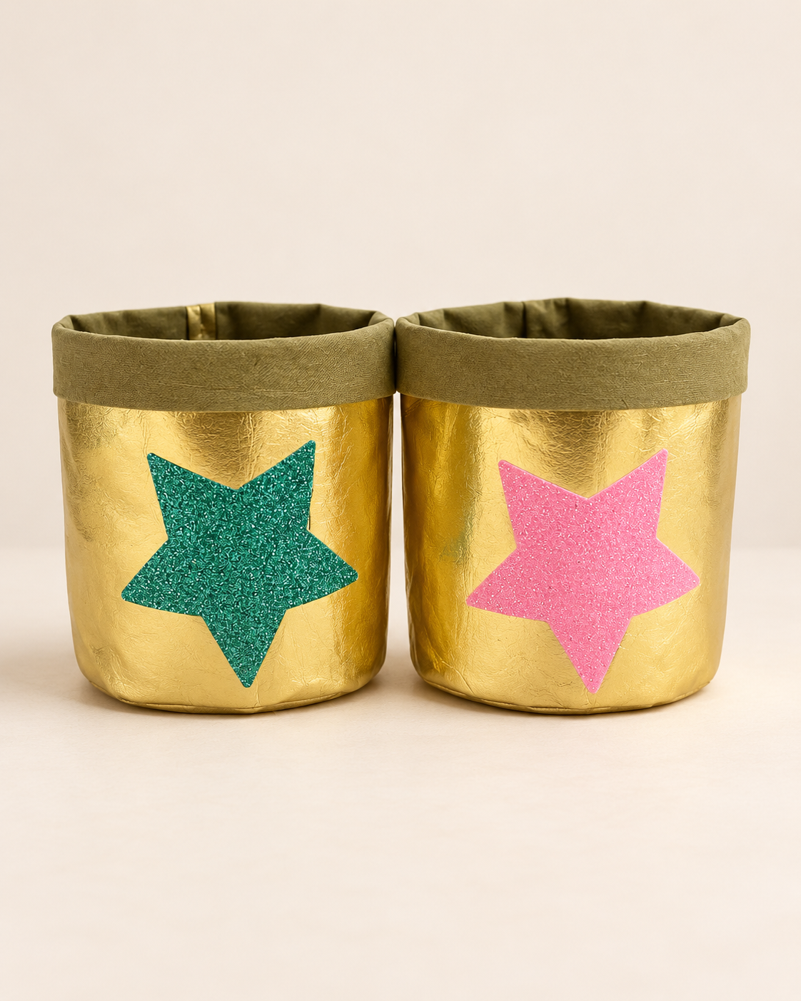Weihnachtskörbchen mit Glitzerstern – Gold, Pink & Türkis