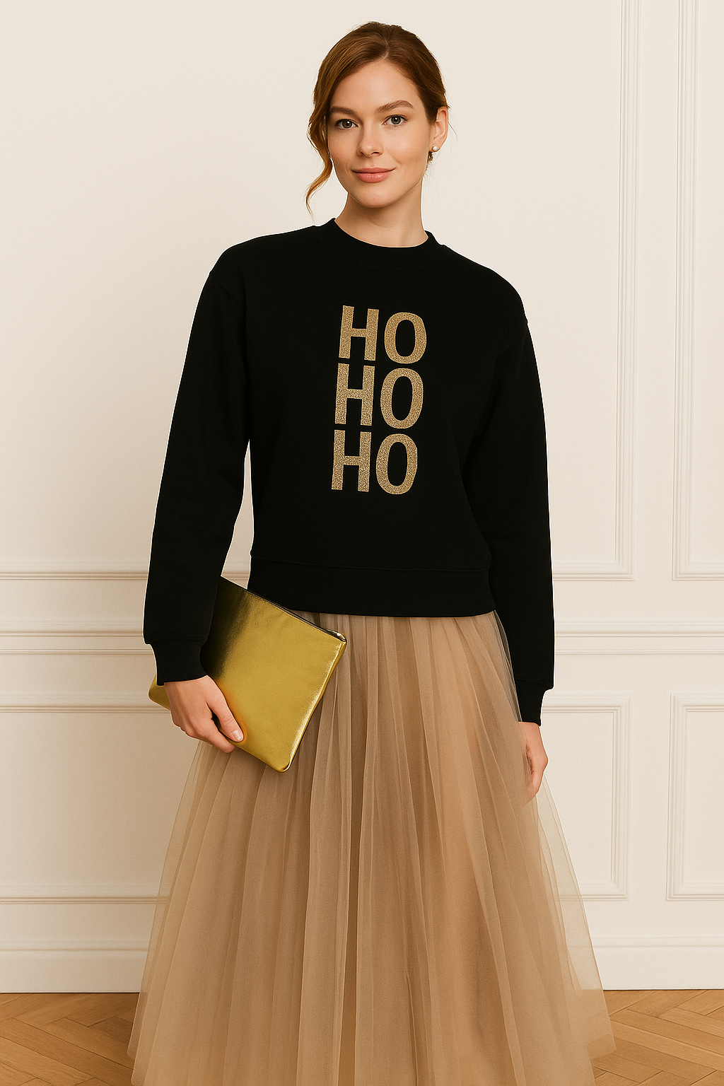 Stylisch durch die Weihnachtszeit – mit dem HO HO HO Sweatshirt schwarz/gold