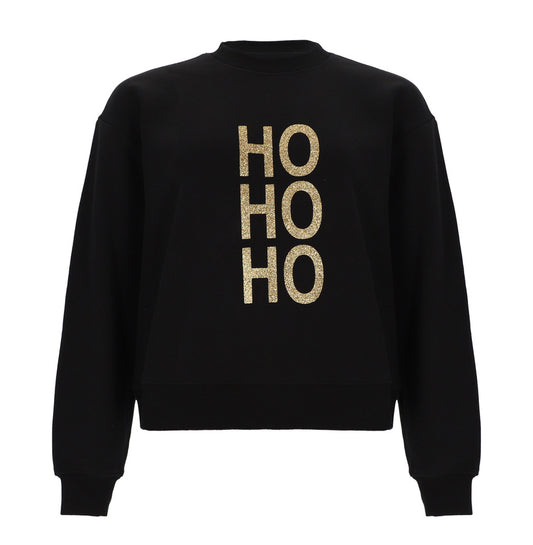HOHOHO Sweater Schwarz mit Goldenem Glitter Print