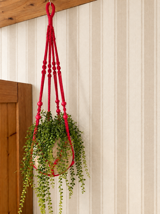 Blumenampel Makramee Pflanzenhänger Rot – moderner Blumenampel Halter für Zimmerpflanzen