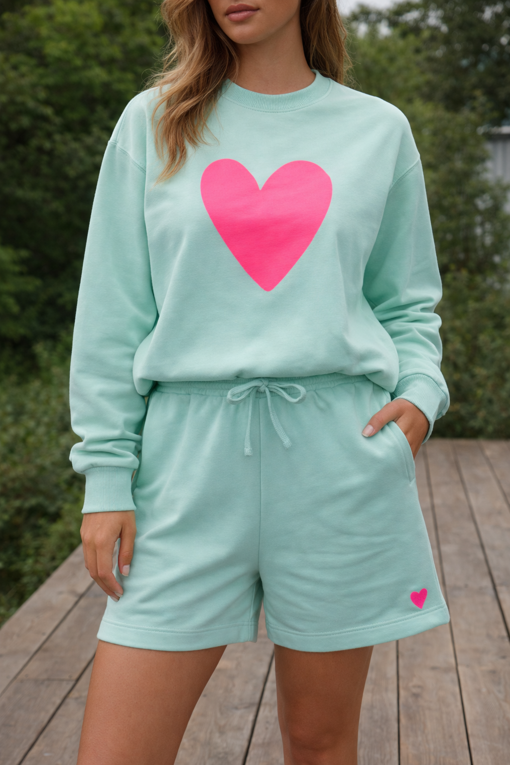 Heart Sweater in Mint – Neon Pink Edition