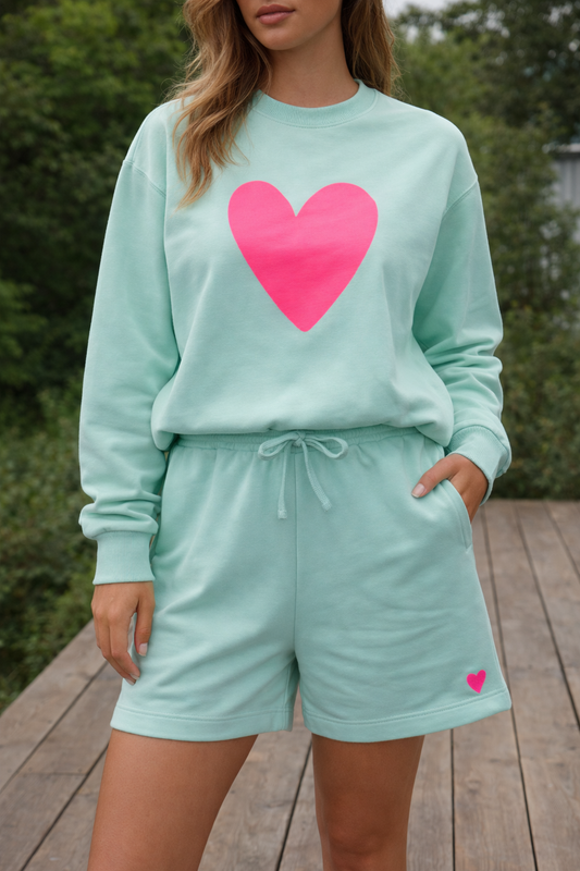 Heart Sweater in Mint – Neon Pink Edition