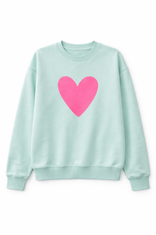 Heart Sweater in Mint – Neon Pink Edition