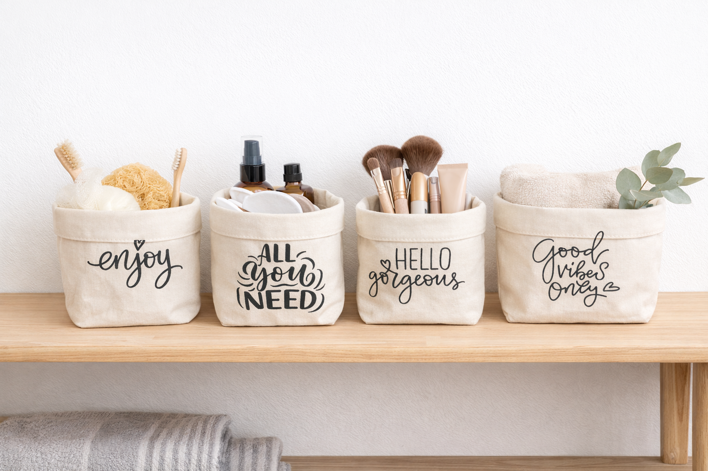 Utensilo „Positive Words“ – vielseitiger Stoffkorb mit Statement "Enjoy"