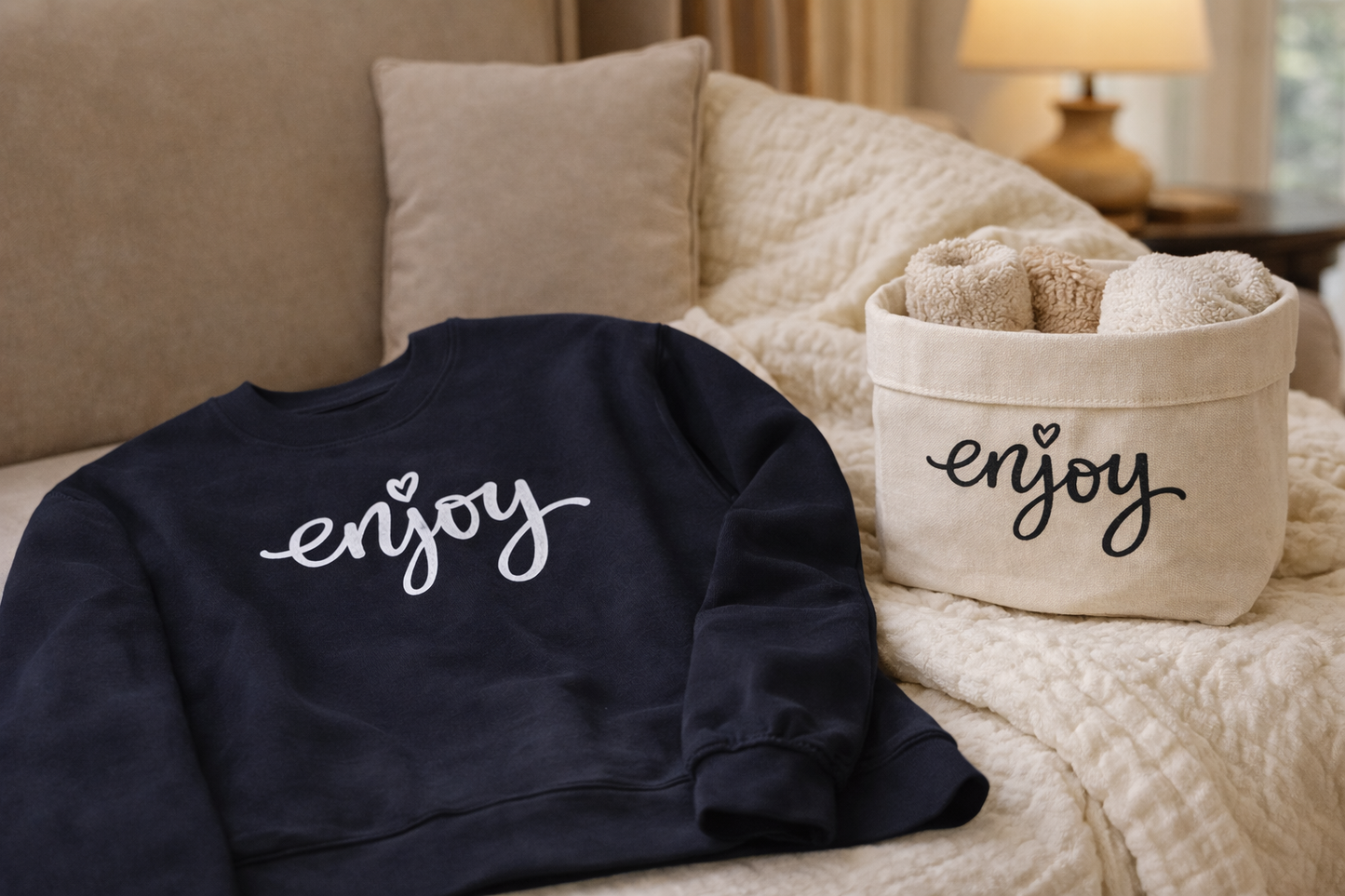 Utensilo „Positive Words“ – vielseitiger Stoffkorb mit Statement "Enjoy"