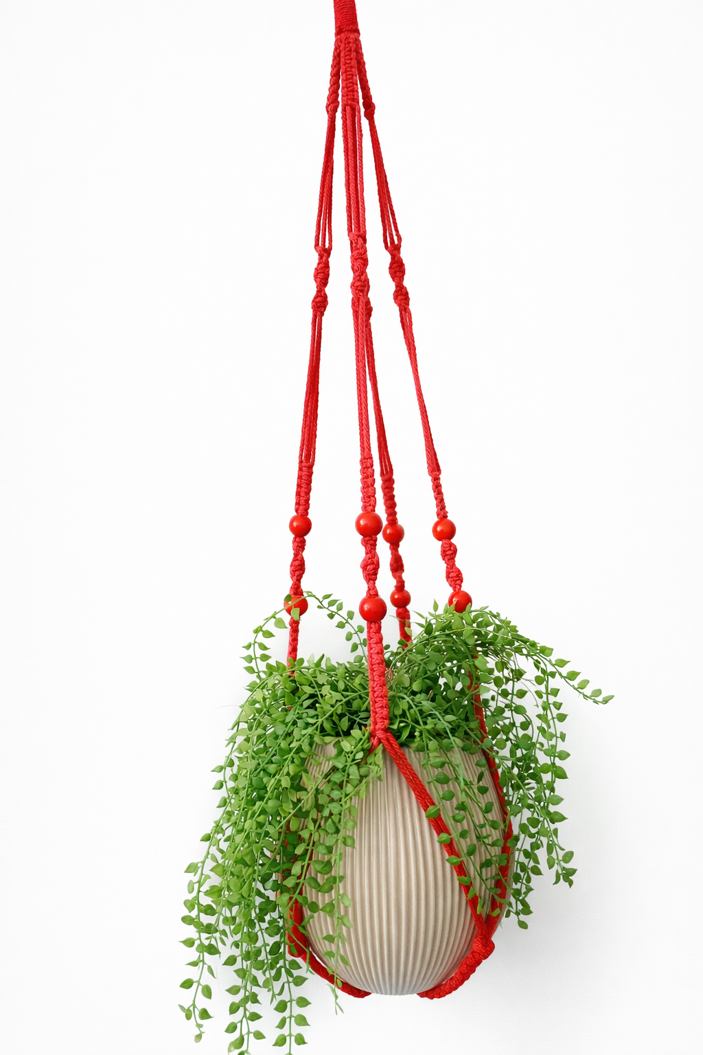 Makramee Pflanzenhänger Rot – moderner Blumenampel Halter für Zimmerpflanzen