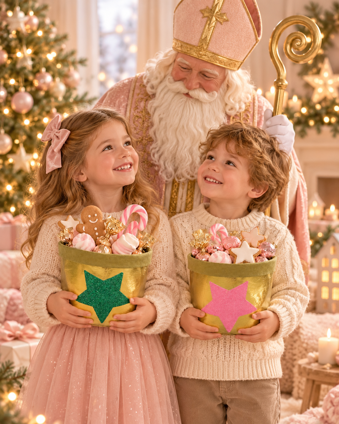 Weihnachtskörbchen mit Glitzerstern – Gold, Pink & Türkis