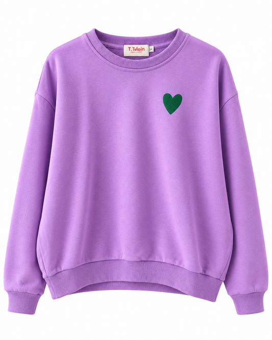 Oversize Sweater „Be Yourself“ – Lavendel mit grünem Glitzerstatement
