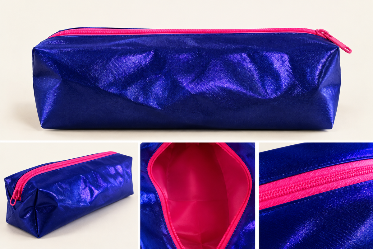 Kosmetiktasche Metallic Blau - mit pinkem Reißverschluss