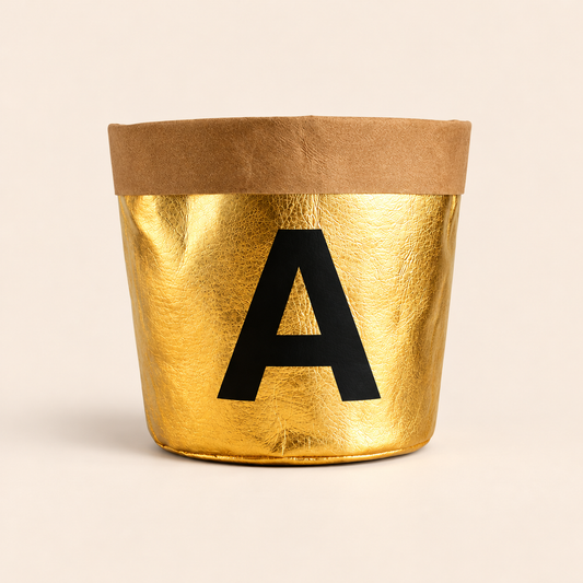 Veganes Papierkörbchen Gold – Buchstaben Design