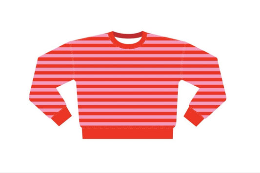 Frottee Sweater Rot/Rosa gestreift